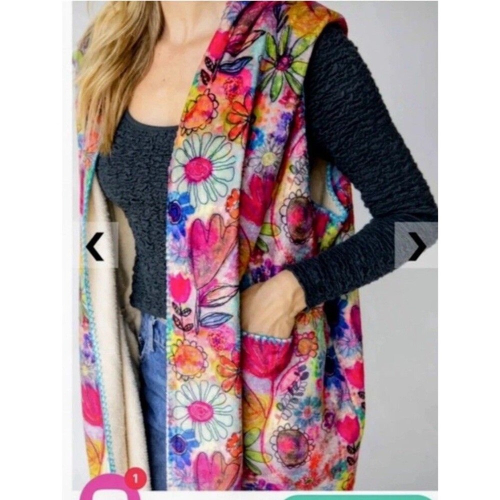 Natural Life Watercolor Floral sherpa lined blanket Vest women’s L/XL boho